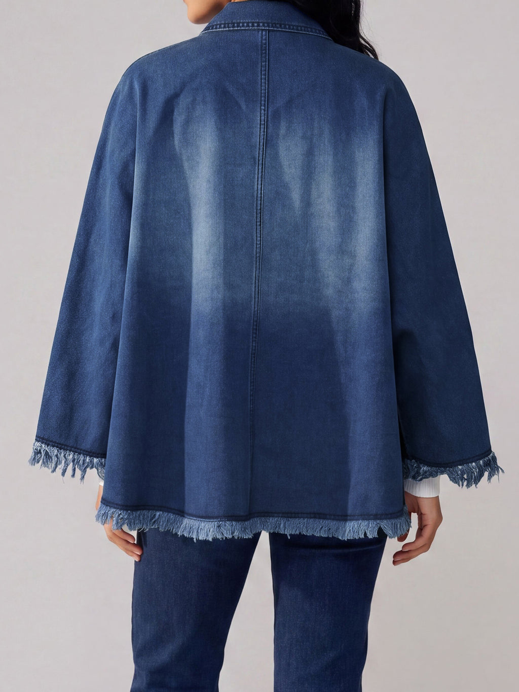 Frayed Denim Cape in Dark Wash