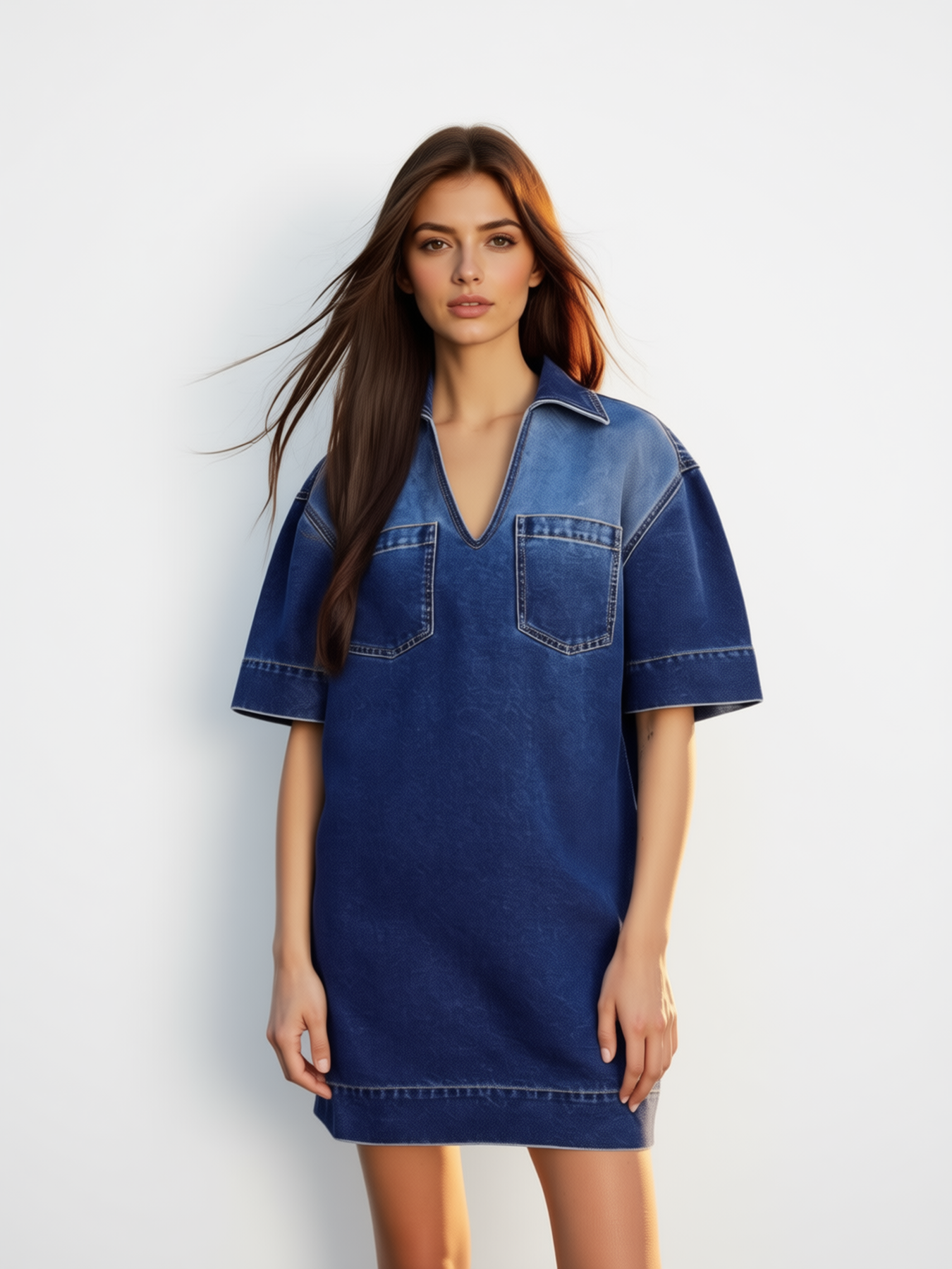Oversized Denim Collar Dress
