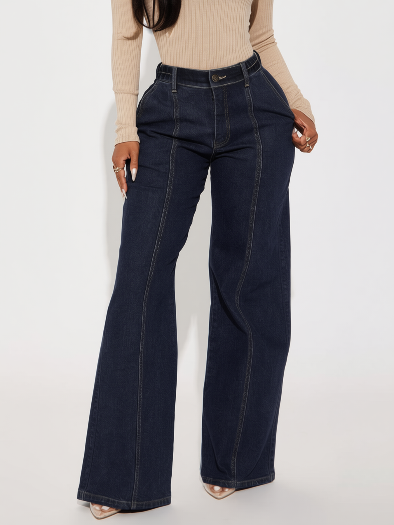 Seamed Wide-Leg Jeans — Paola Riboni