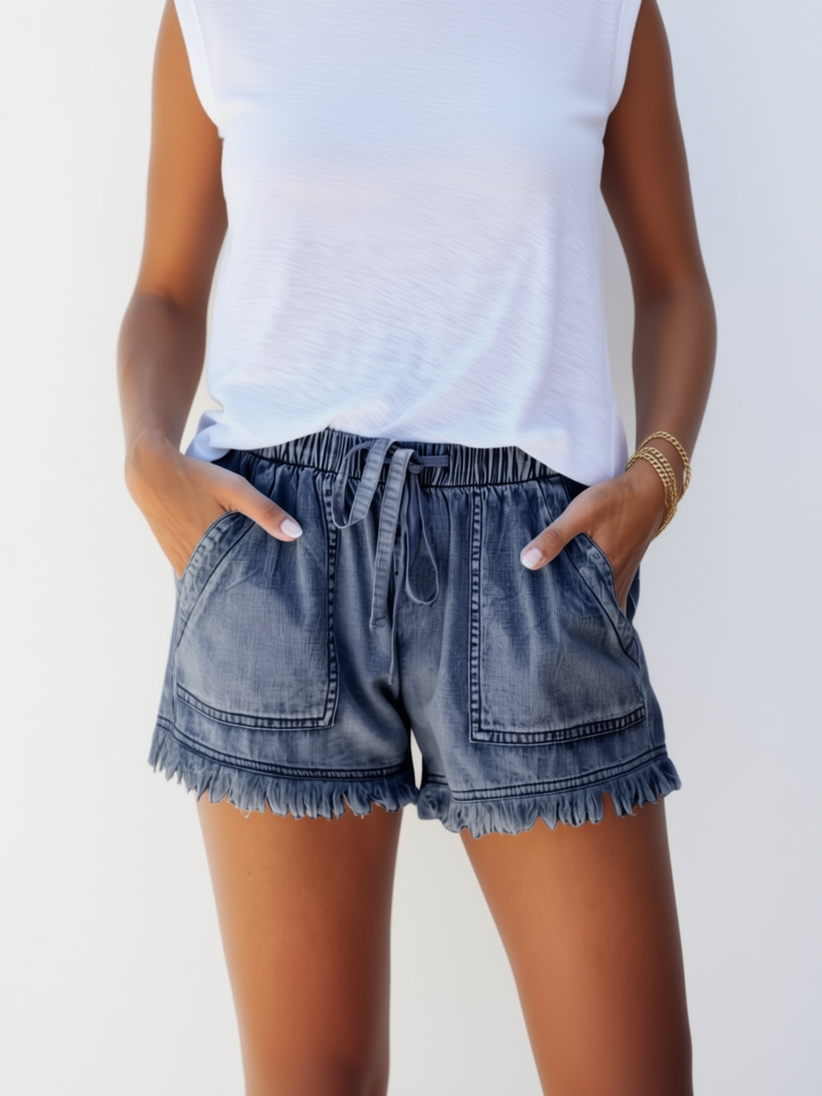 Tencel Drawstring Denim Shorts — Paola Riboni