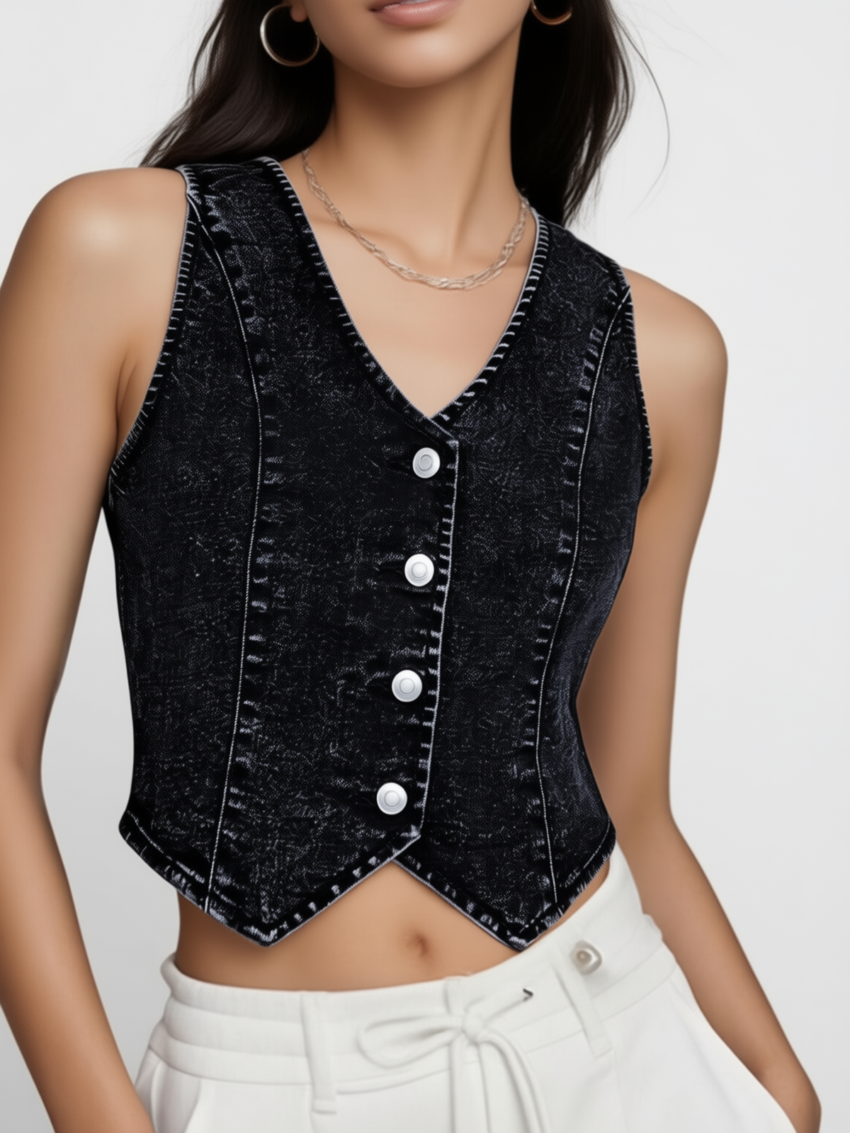 V-Neck Denim Waistcoat — Paola Riboni